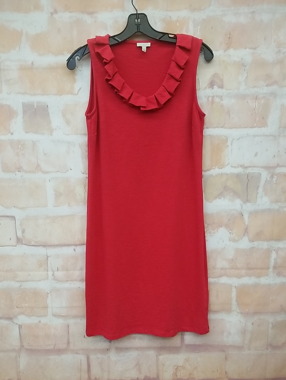 Talbots Red Sleeveless Ruffle Neck Shift Dress